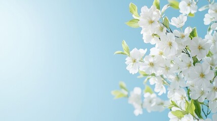Spring blossoms against a blue sky; nature background for cards