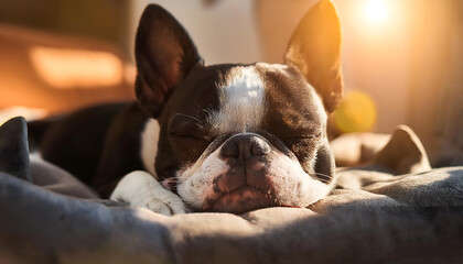 寝ているボストン・テリア