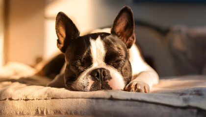 寝ているボストン・テリア