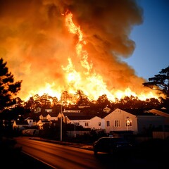 Wildfire Disaster  Homes Threatened by Raging Inferno