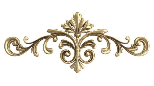 Gold floral ornament on transparent background