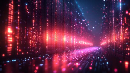 Obraz premium Futuristic digital data flow with glowing server racks. Generative AI