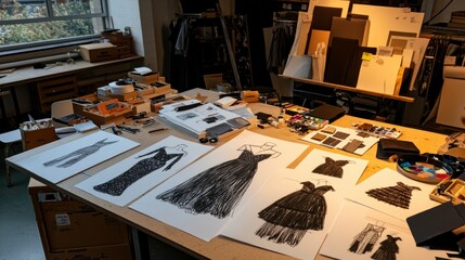 Fashion Design Studio  Dress Sketches  Fabrics  and Color Palette