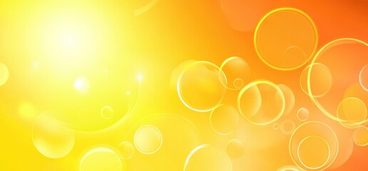 Abstract bright yellow and orange background with glowing circles and bokeh effect.