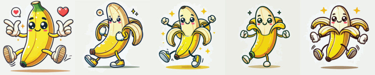 cute banana vector has hands and feet
