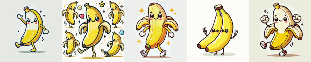 cute banana vector has hands and feet