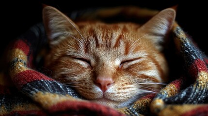 Cozy Cat Nap: A Ginger Tabby Snuggles in a Warm Blanket