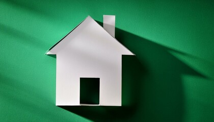 paper house with long shadow on green background