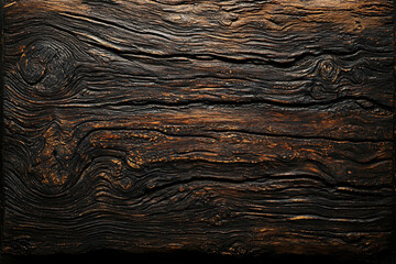 Textured dark wooden surface with intricate patterns and grooves, ideal for backgrounds and designs