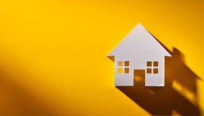 paper house with long shadow on yellow background