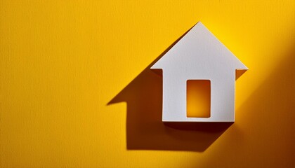 paper house with long shadow on yellow background