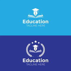 Open book with graduation cap and pen sign logo vector insulation