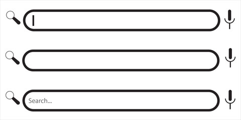 Fototapeta premium A magnifying glass search button and a microphone icon for voice search in the search bar. Vector. 
