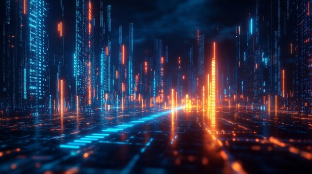 Digital financial analysis with glowing trend lines and futuristic design. Generative AI