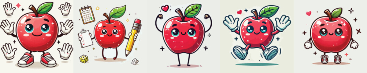cute apple vector collection has body parts