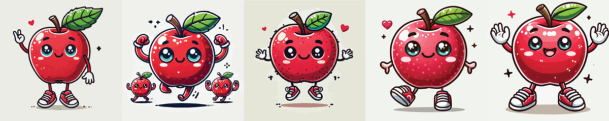 cute apple vector collection has body parts