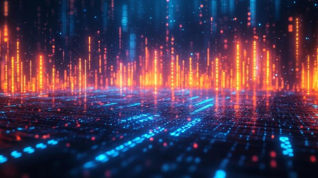 Cyberpunk data analysis with glowing trend lines and futuristic design. Generative AI