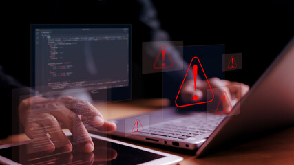 Operation system boot-up failure. Cybersecurity technology, system warning on hacked alerts. System...
