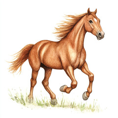 Obraz premium Minimalist Image of a Horse Running Freely in a Vast Open Field Capturing the Essence of Nature and Freedom in a Serene Isolated Landscape