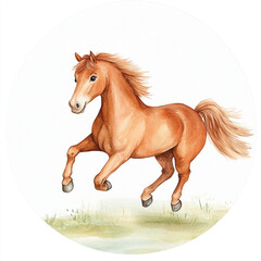 Naklejka premium Minimalist Image of a Horse Trotting in a Circle Isolated on White Background Perfect for Equine Art Animal Lovers and Nature Enthusiasts Seeking Simple Yet Elegant Visuals