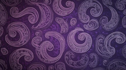 Paisley wallpaper with swirling lavender patterns on a deep plum background