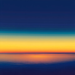 Obraz premium Serene Sunset Seascape: A breathtaking, minimalist seascape captures the vibrant hues of a sunset, where fiery oranges and yellows meet deep blues and purples.