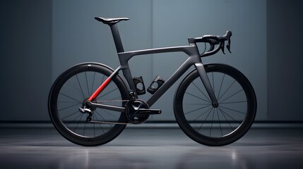 Fototapeta premium Sleek and Lightweight Carbon Fiber Bicycle Frame Showcased Against a Minimalist White and Black Background Highlighting the Innovative Design and Technology of Modern Cycling Equipment