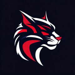 Bold Stylized Lynx Head in Red and White Against Dark Background