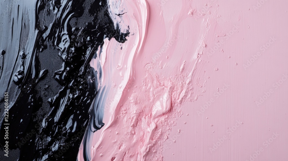 Poster a clean transition of black paint being replaced with soft rose tones, representing transformation a