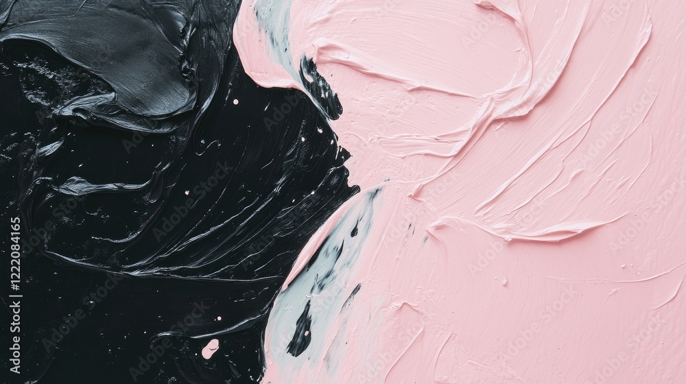 Poster a clean transition of black paint being replaced with soft rose tones, representing transformation a