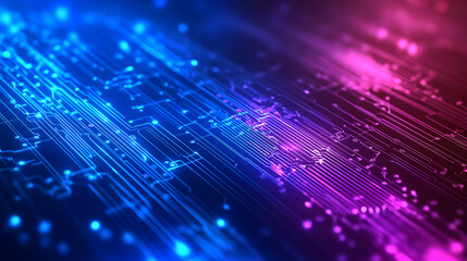 Abstract digital data flow, glowing circuits, network, technology background