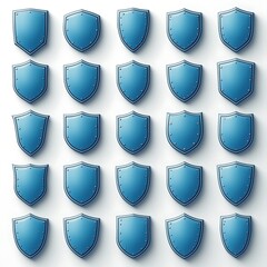 Steel shield designs featuring glossy metal finish, reinforced borders, and strong protection symbolizing security, defense, and strength, ideal for game UI, branding, and digital art