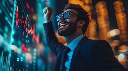 Fototapeta premium The handsome businessman, dressed in a black suit, smiles confidently