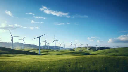 A renewable energy wind farm capturing the power of wind to generate clean sustainable electricity under a clear blue sky