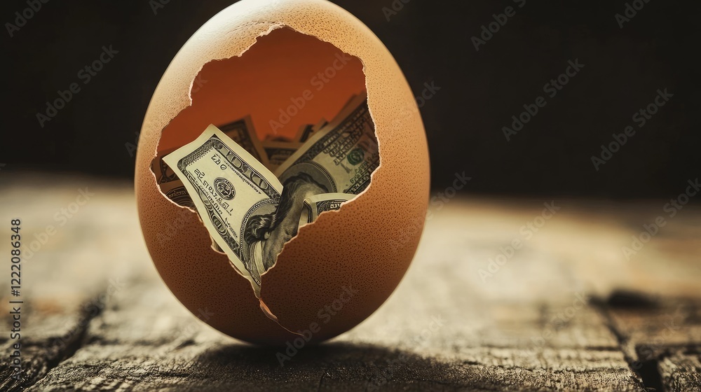 Poster a cracked egg with money emerging from inside, representing unconventional wealth-building strategie