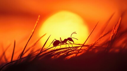 Fototapeta premium Silhouette of an Ant Against a Stunning Sunset Background