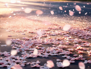 花びら舞い散る桜並木