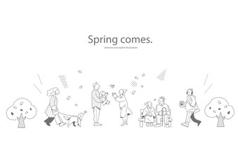 それぞれのライフスタイルで生きる人々　シンプルでお洒落な手描きイラスト