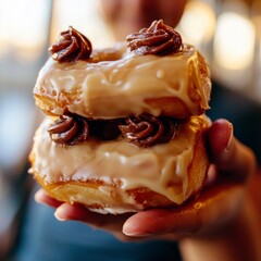 Delicious Maple Bar Donuts with Chocolate Frosting  Closeup