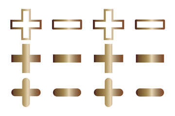 Round plus sign and minus sign icon set. Vector.