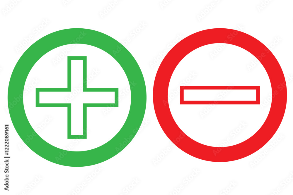 Wall mural round plus sign and minus sign icon set. vector.