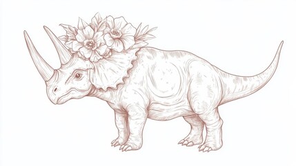 Fototapeta premium Artistic Illustration of a Dinosaur with Floral Crown Detail