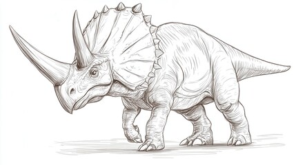 Detailed Sketch of a Triceratops Dinosaur in Artistic Style