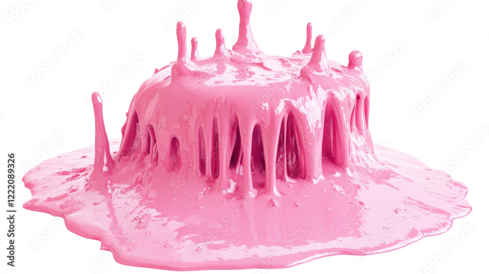 Poster A digital rendering shows a pink liquid splashing and forming an abstract shape with drips and glossy texture.