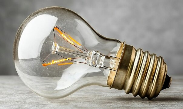 Glowing vintage light bulb on gray background, ideal for energy or innovation concepts