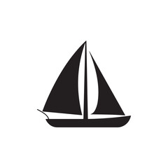 Flat Design Sailboat Icon in Black and White