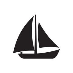 Flat Design Sailboat Icon in Black and White