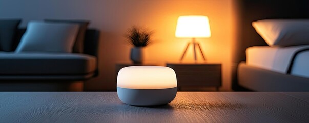 Smart home minimalist idea. A smart home device enhances relaxation with soft ambient lighting.