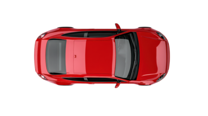 Red abstract car top view on transparent background 
