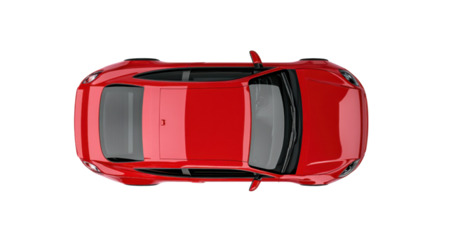 Red abstract car top view on transparent background 